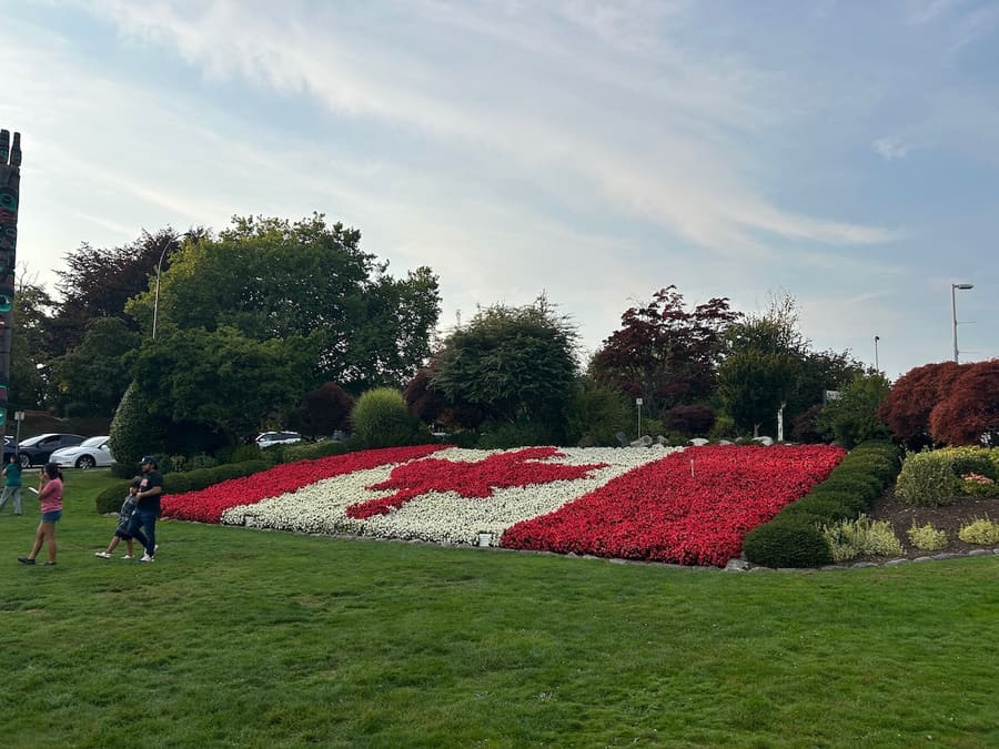 Canadian flag formed from red and white flowers