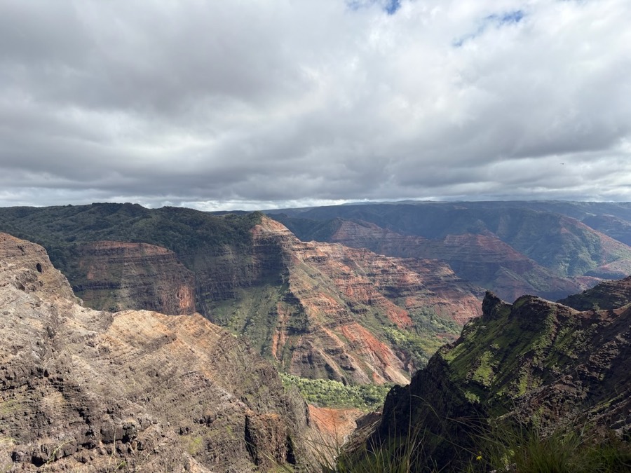 Layered red and green cliffs of Waimea Canyon
