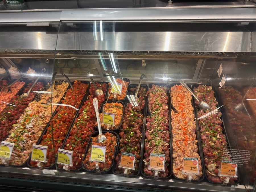 Colorful poke selection at a local market