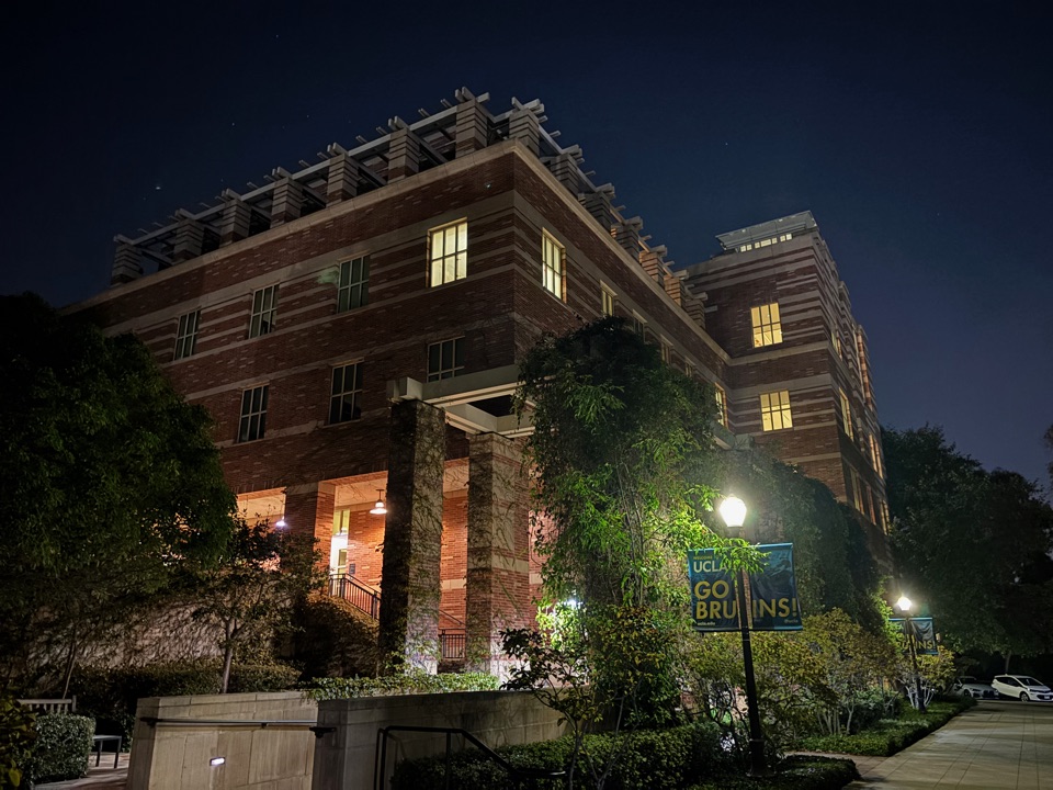 The UCLA Law Library at night