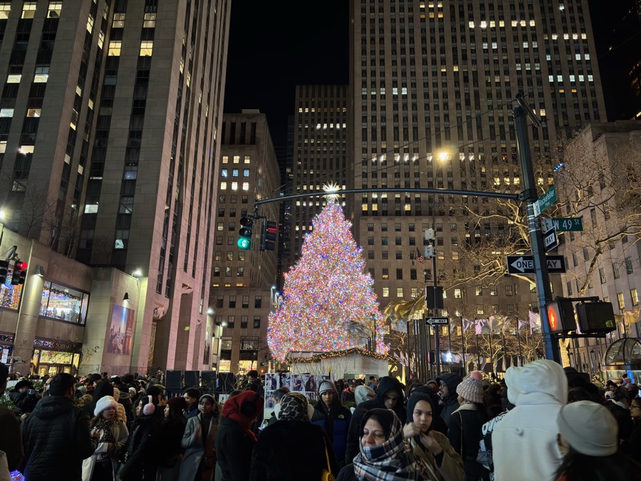 Rockefeller Center Christmas tree at night