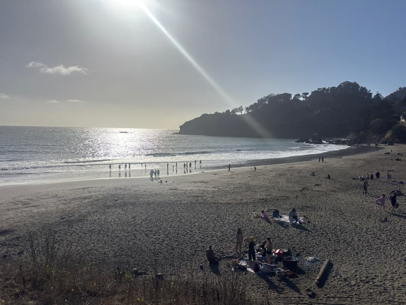 Afternoon sun reflecting on the ocean at Muir Beach