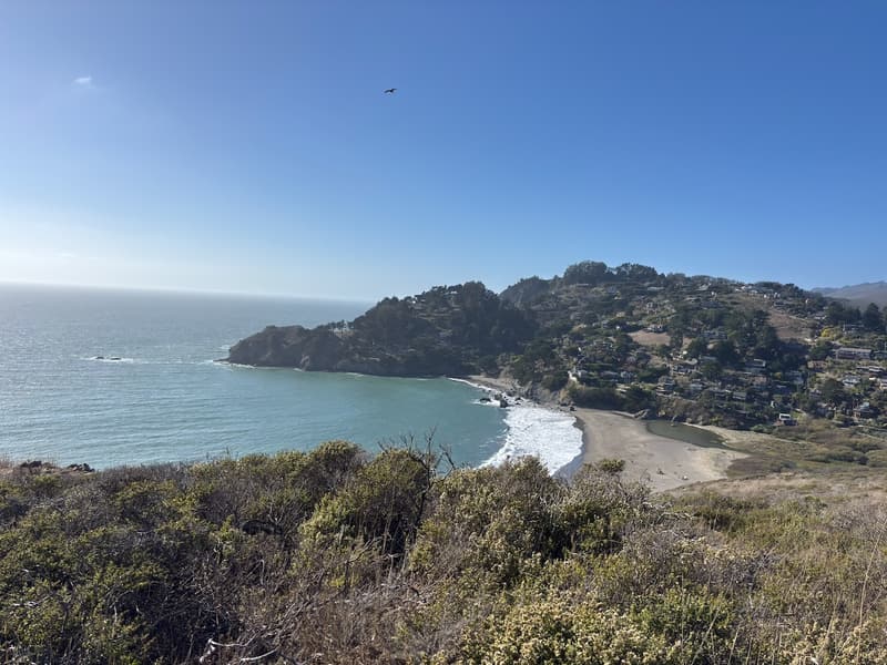 Muir Beach and the curved shoreline viewed from the hillside