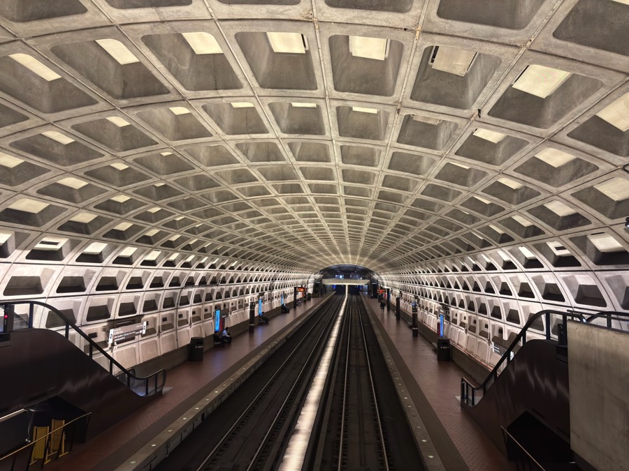Vaulted platform inside a Washington Metro station
