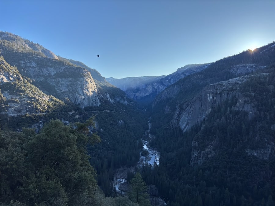 Early light and a waterfall in Yosemite Valley