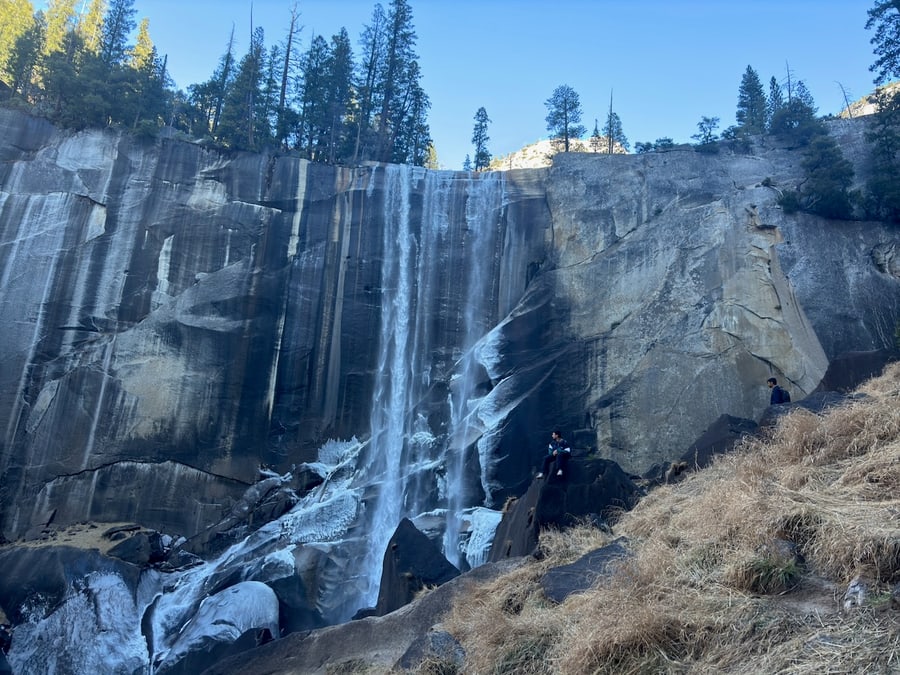 Ice formations on a frozen Yosemite waterfall